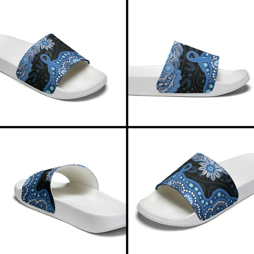 Prostate Cancer Awareness Aussie Indigenous Slide Sandals Blue Ribbon Aboriginal Arts