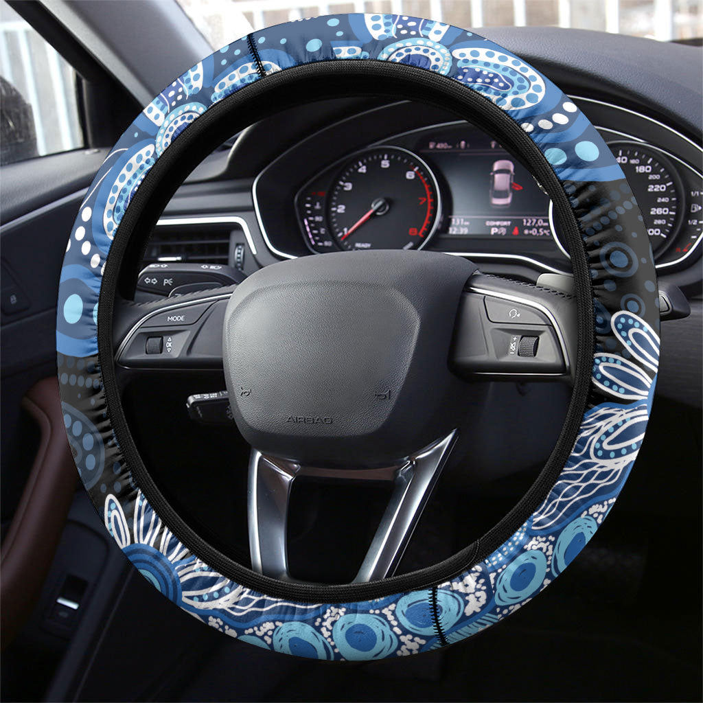 Prostate Cancer Awareness Aussie Indigenous Steering Wheel Cover Blue Ribbon Aboriginal Arts