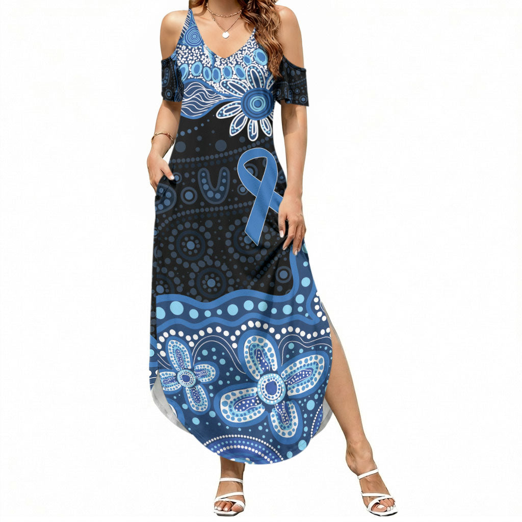 Prostate Cancer Awareness Aussie Indigenous Summer Maxi Dress Blue Ribbon Aboriginal Arts