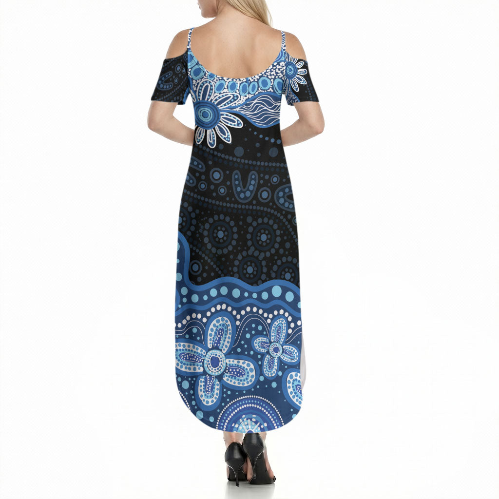 Prostate Cancer Awareness Aussie Indigenous Summer Maxi Dress Blue Ribbon Aboriginal Arts