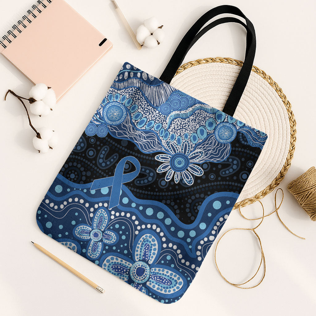 Prostate Cancer Awareness Aussie Indigenous Tote Bag Blue Ribbon Aboriginal Arts