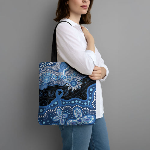 Prostate Cancer Awareness Aussie Indigenous Tote Bag Blue Ribbon Aboriginal Arts