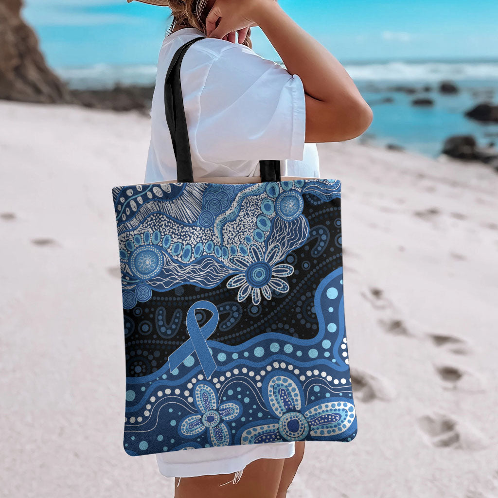 Prostate Cancer Awareness Aussie Indigenous Tote Bag Blue Ribbon Aboriginal Arts