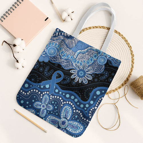 Prostate Cancer Awareness Aussie Indigenous Tote Bag Blue Ribbon Aboriginal Arts