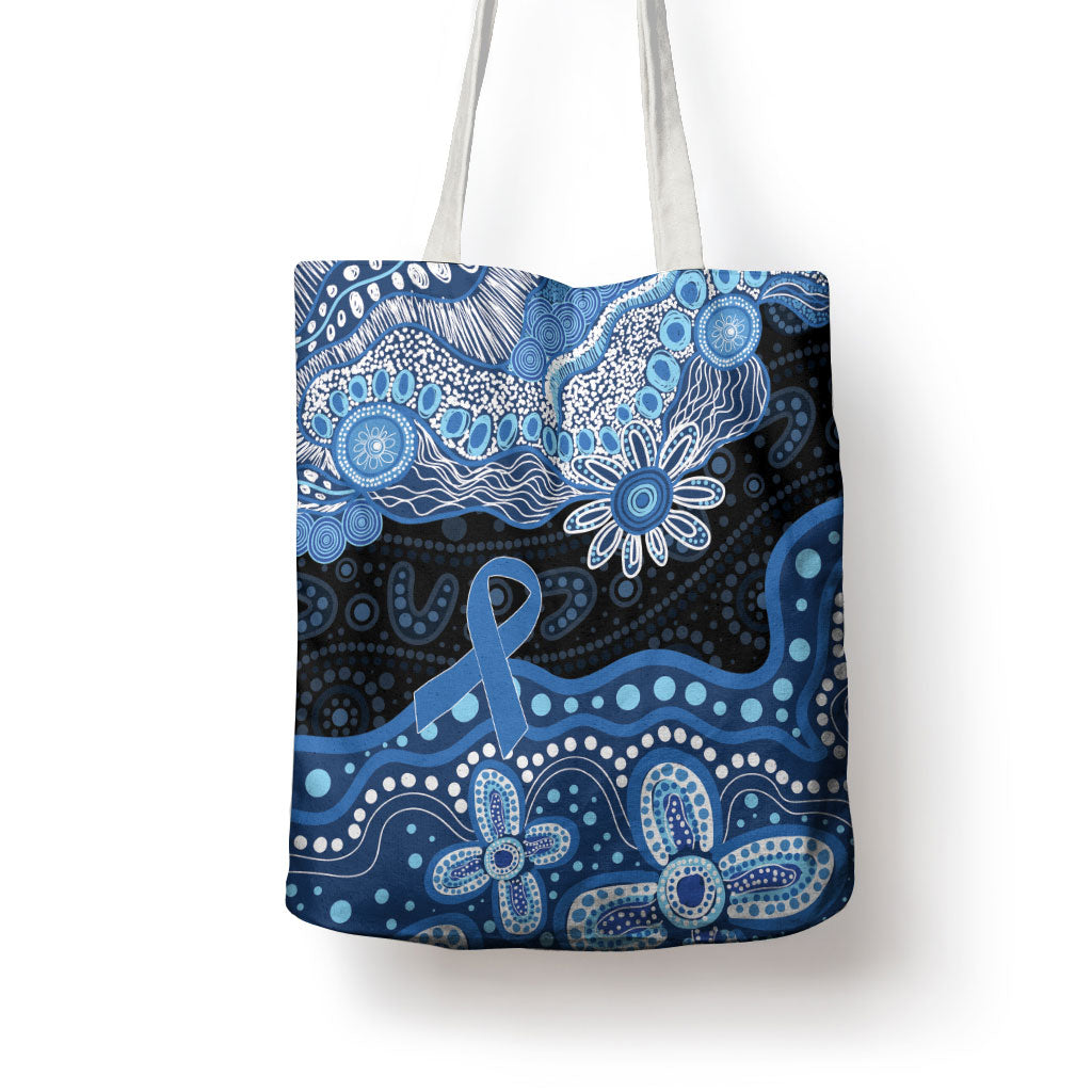 Prostate Cancer Awareness Aussie Indigenous Tote Bag Blue Ribbon Aboriginal Arts