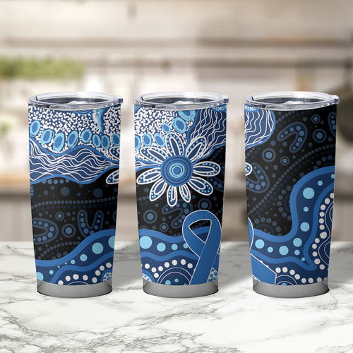 Prostate Cancer Awareness Aussie Indigenous Tumbler Cup Blue Ribbon Aboriginal Arts
