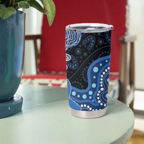 Prostate Cancer Awareness Aussie Indigenous Tumbler Cup Blue Ribbon Aboriginal Arts