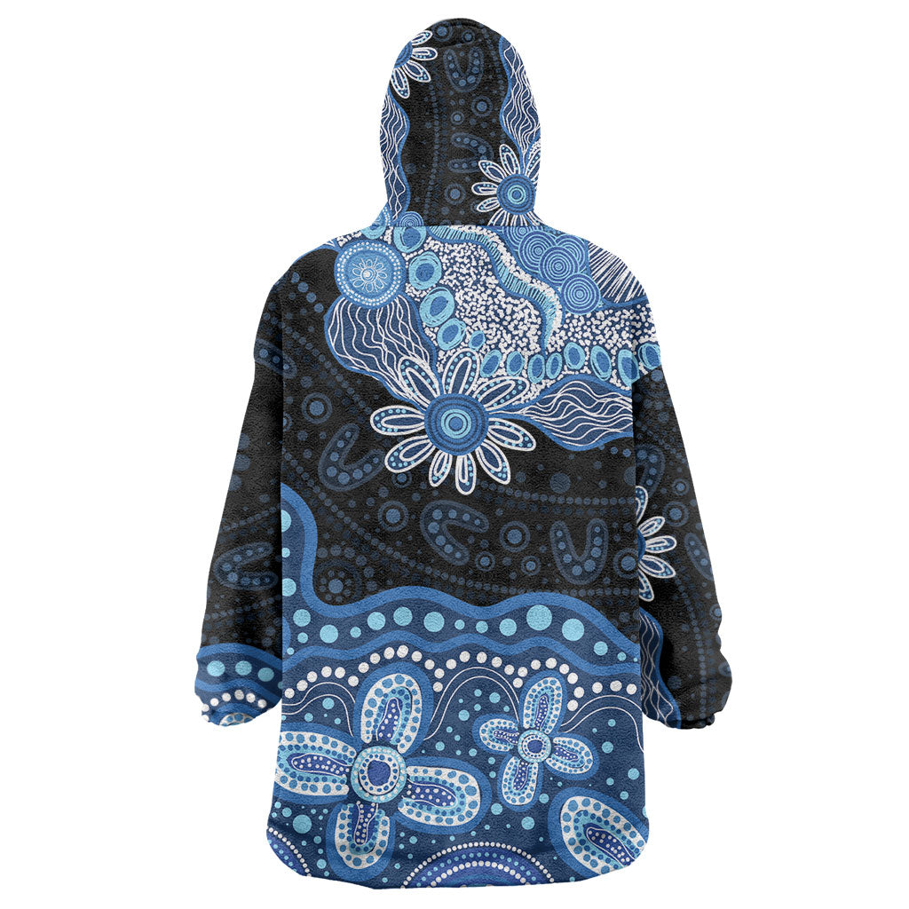 Prostate Cancer Awareness Aussie Indigenous Wearable Blanket Hoodie Blue Ribbon Aboriginal Arts