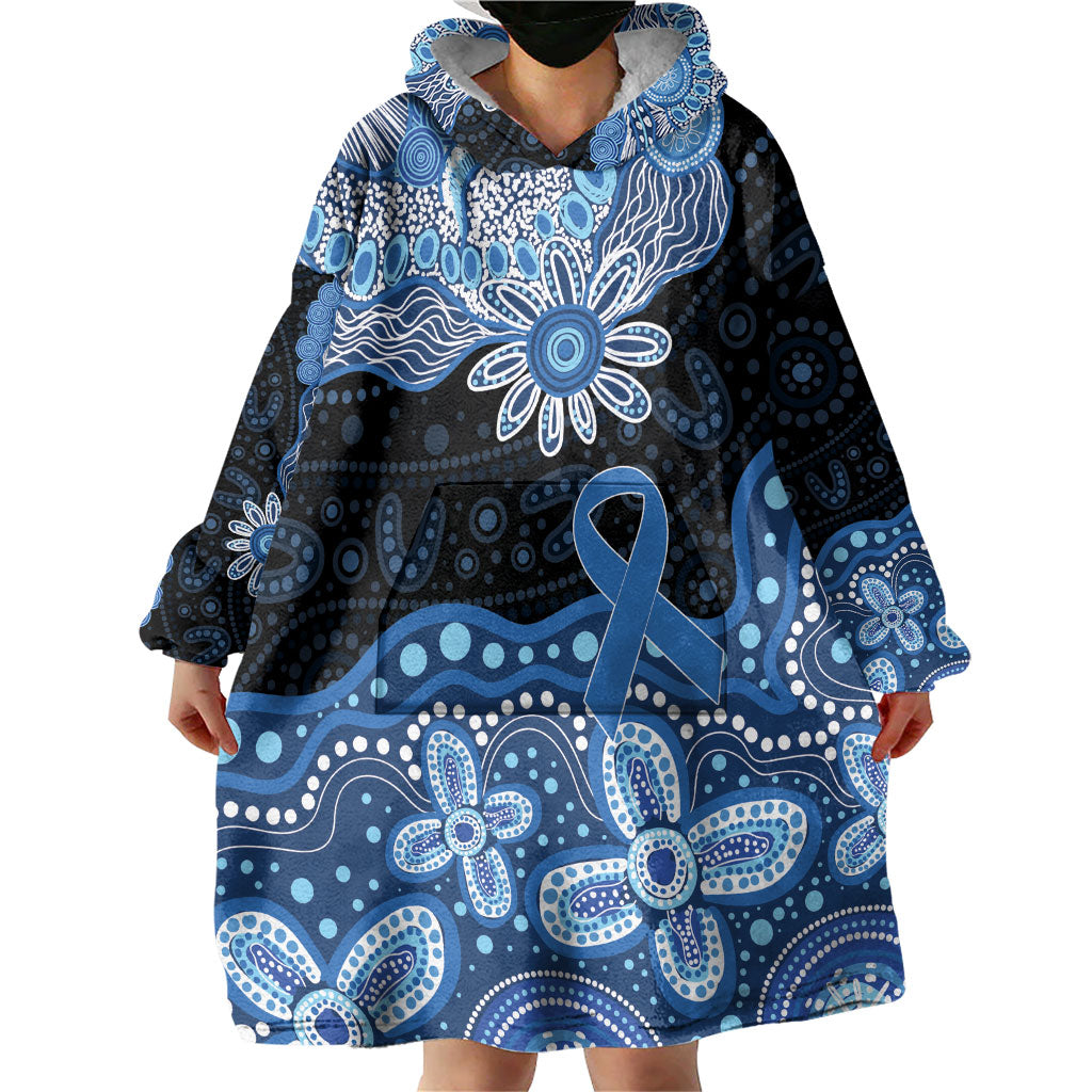 Prostate Cancer Awareness Aussie Indigenous Wearable Blanket Hoodie Blue Ribbon Aboriginal Arts