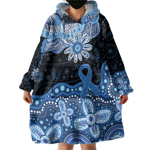 Prostate Cancer Awareness Aussie Indigenous Wearable Blanket Hoodie Blue Ribbon Aboriginal Arts