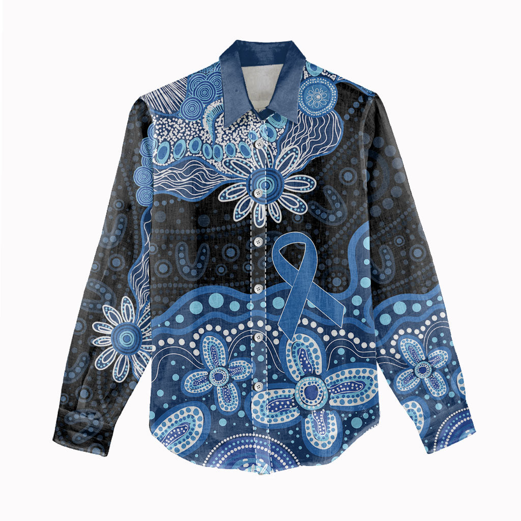 Prostate Cancer Awareness Aussie Indigenous Women Casual Shirt Blue Ribbon Aboriginal Arts