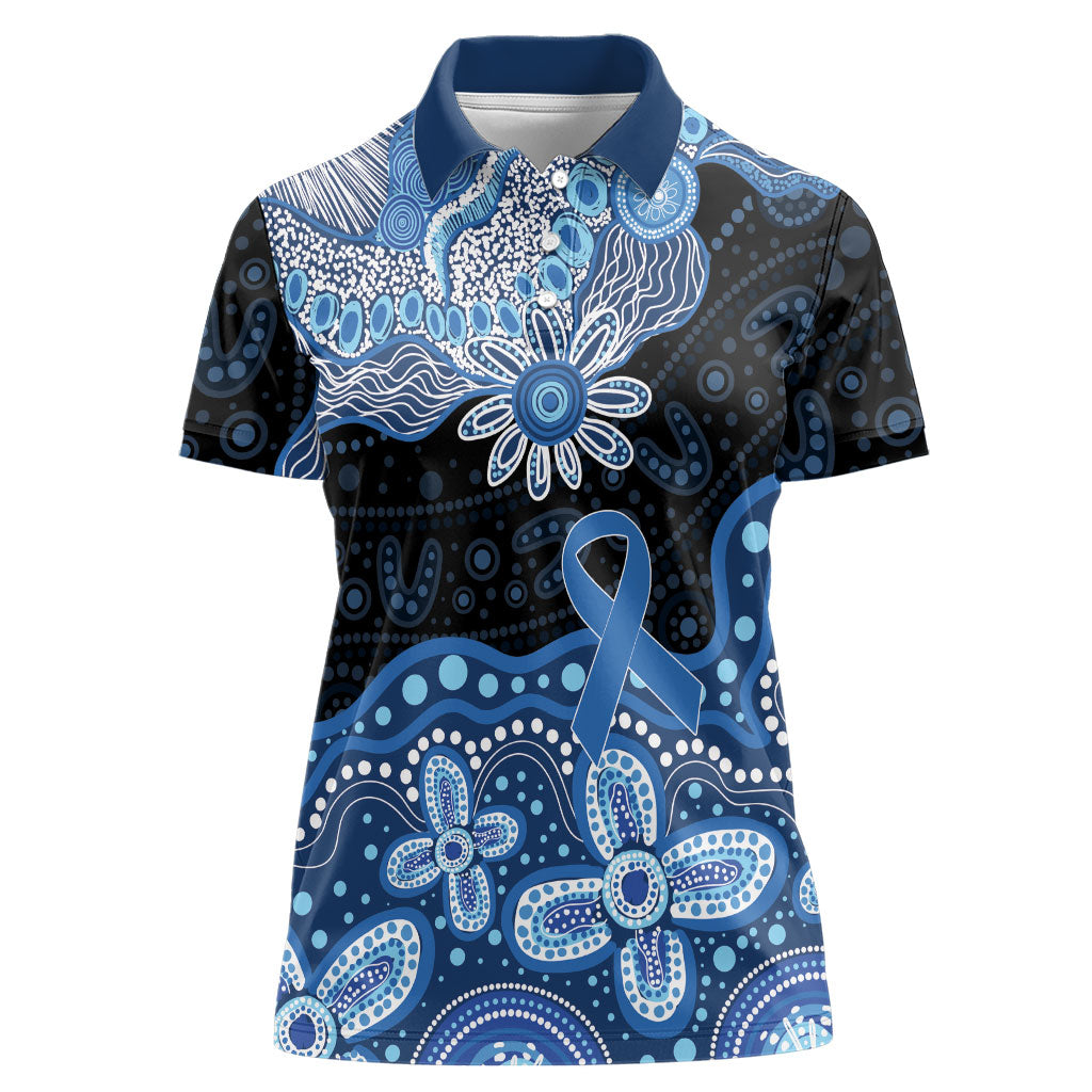 Prostate Cancer Awareness Aussie Indigenous Women Polo Shirt Blue Ribbon Aboriginal Arts