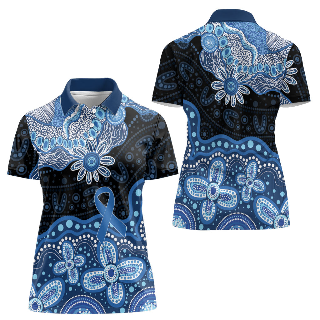 Prostate Cancer Awareness Aussie Indigenous Women Polo Shirt Blue Ribbon Aboriginal Arts