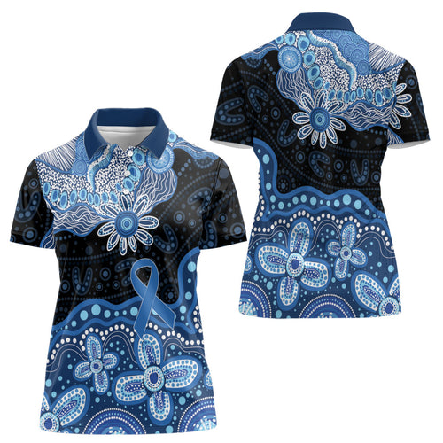 Prostate Cancer Awareness Aussie Indigenous Women Polo Shirt Blue Ribbon Aboriginal Arts