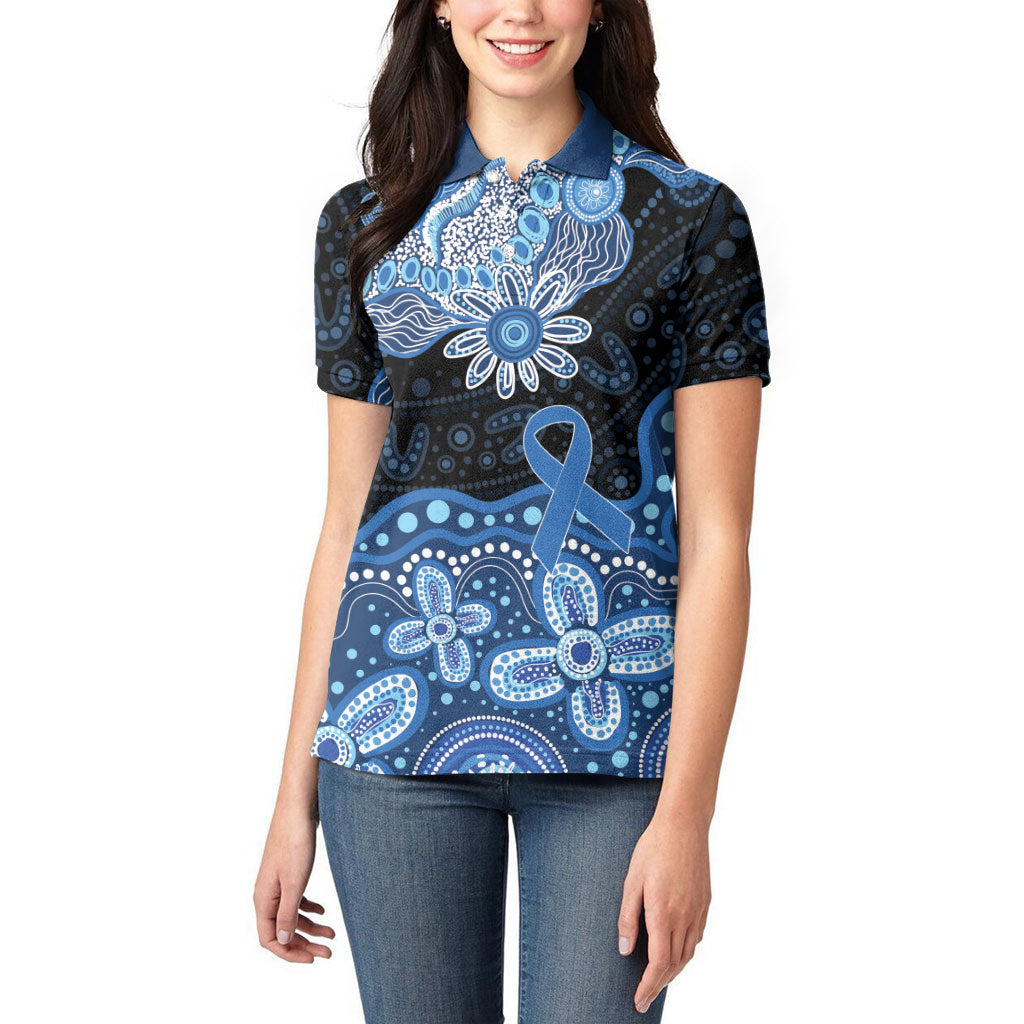 Prostate Cancer Awareness Aussie Indigenous Women Polo Shirt Blue Ribbon Aboriginal Arts
