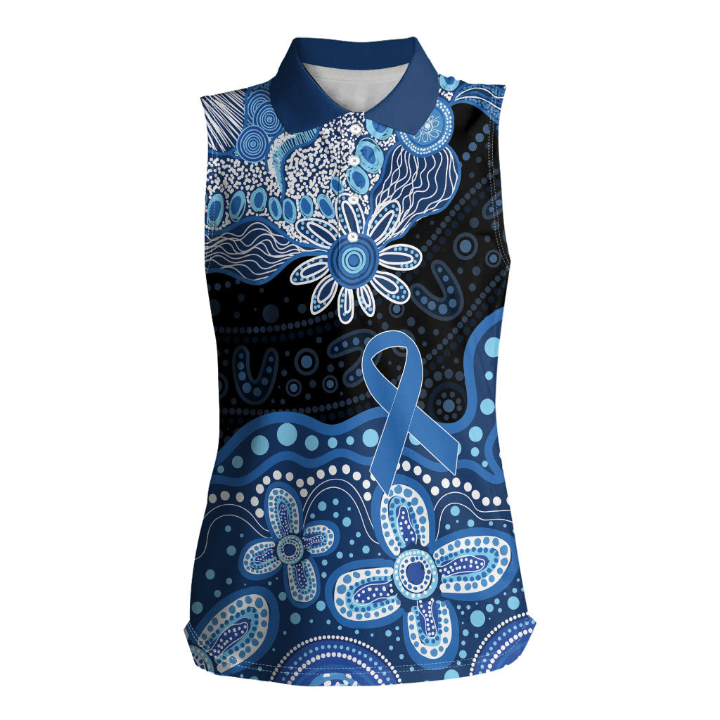 Prostate Cancer Awareness Aussie Indigenous Women Sleeveless Polo Shirt Blue Ribbon Aboriginal Arts