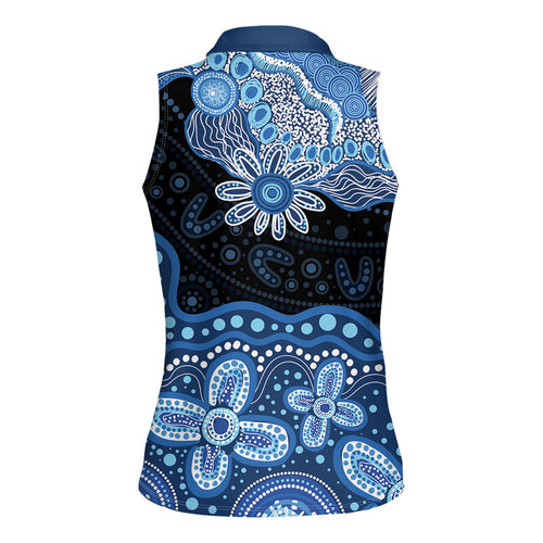 Prostate Cancer Awareness Aussie Indigenous Women Sleeveless Polo Shirt Blue Ribbon Aboriginal Arts