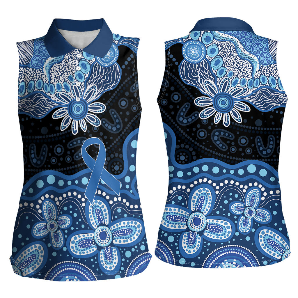 Prostate Cancer Awareness Aussie Indigenous Women Sleeveless Polo Shirt Blue Ribbon Aboriginal Arts