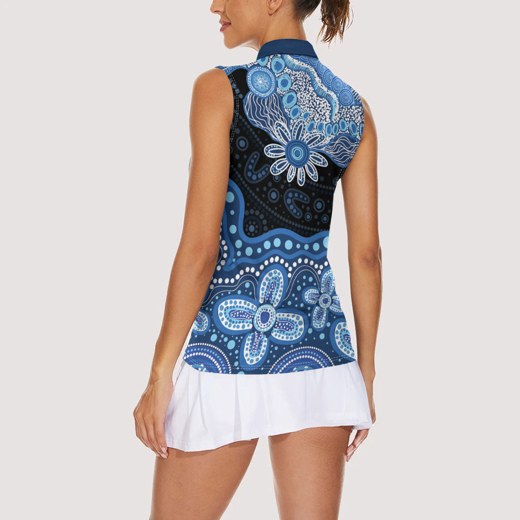 Prostate Cancer Awareness Aussie Indigenous Women Sleeveless Polo Shirt Blue Ribbon Aboriginal Arts