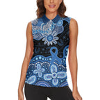 Prostate Cancer Awareness Aussie Indigenous Women Sleeveless Polo Shirt Blue Ribbon Aboriginal Arts