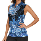 Prostate Cancer Awareness Aussie Indigenous Women Sleeveless Polo Shirt Blue Ribbon Aboriginal Arts
