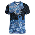 Prostate Cancer Awareness Aussie Indigenous Women V-Neck T-Shirt Blue Ribbon Aboriginal Arts