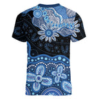Prostate Cancer Awareness Aussie Indigenous Women V-Neck T-Shirt Blue Ribbon Aboriginal Arts