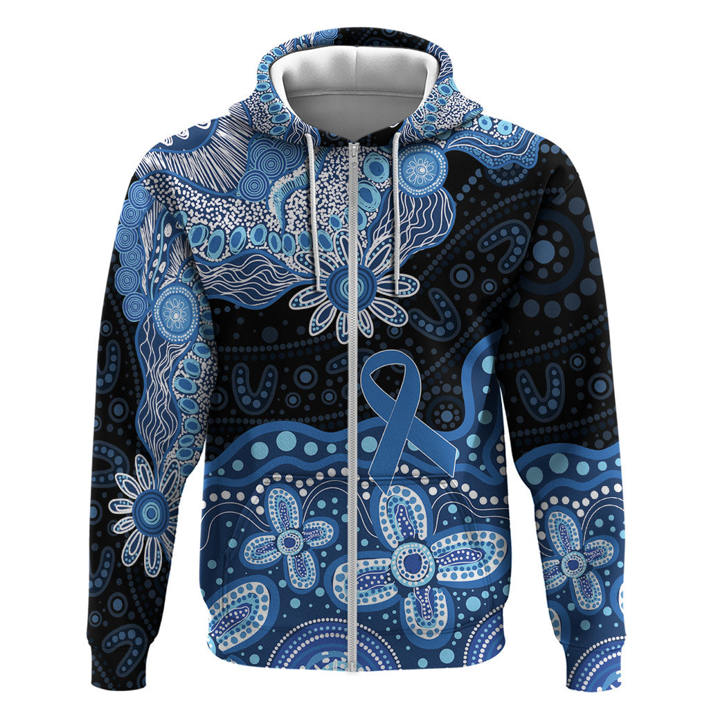 Prostate Cancer Awareness Aussie Indigenous Zip Hoodie Blue Ribbon Aboriginal Arts