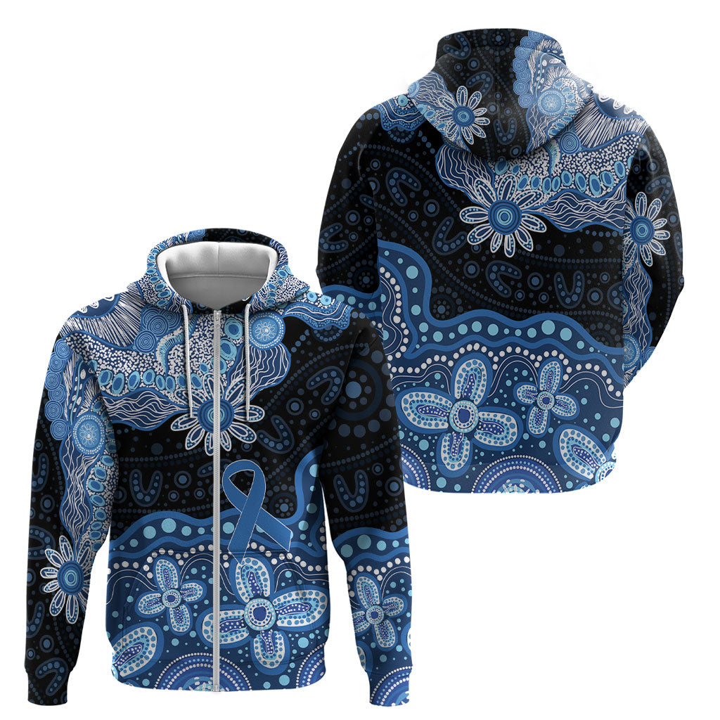 Prostate Cancer Awareness Aussie Indigenous Zip Hoodie Blue Ribbon Aboriginal Arts