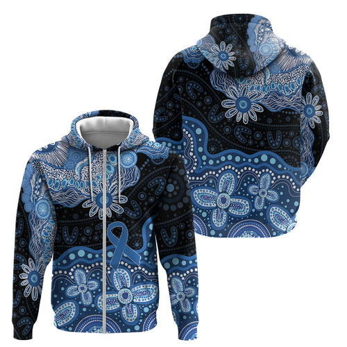Prostate Cancer Awareness Aussie Indigenous Zip Hoodie Blue Ribbon Aboriginal Arts