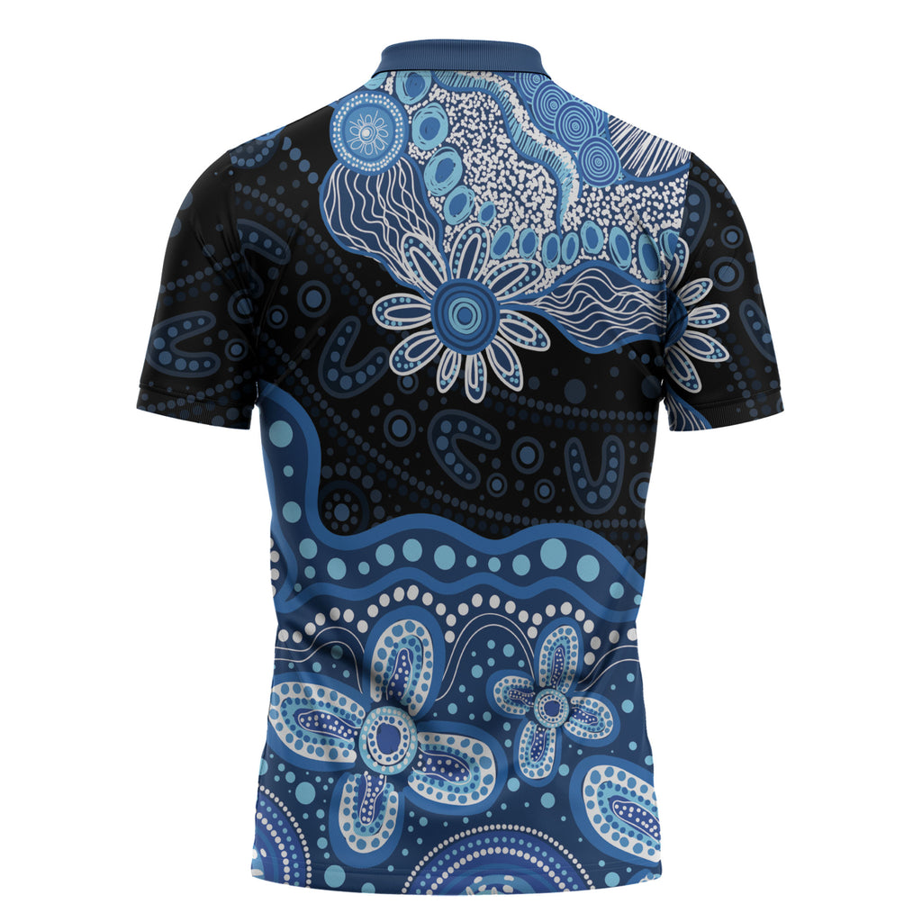 Prostate Cancer Awareness Aussie Indigenous Zipper Polo Shirt Blue Ribbon Aboriginal Arts