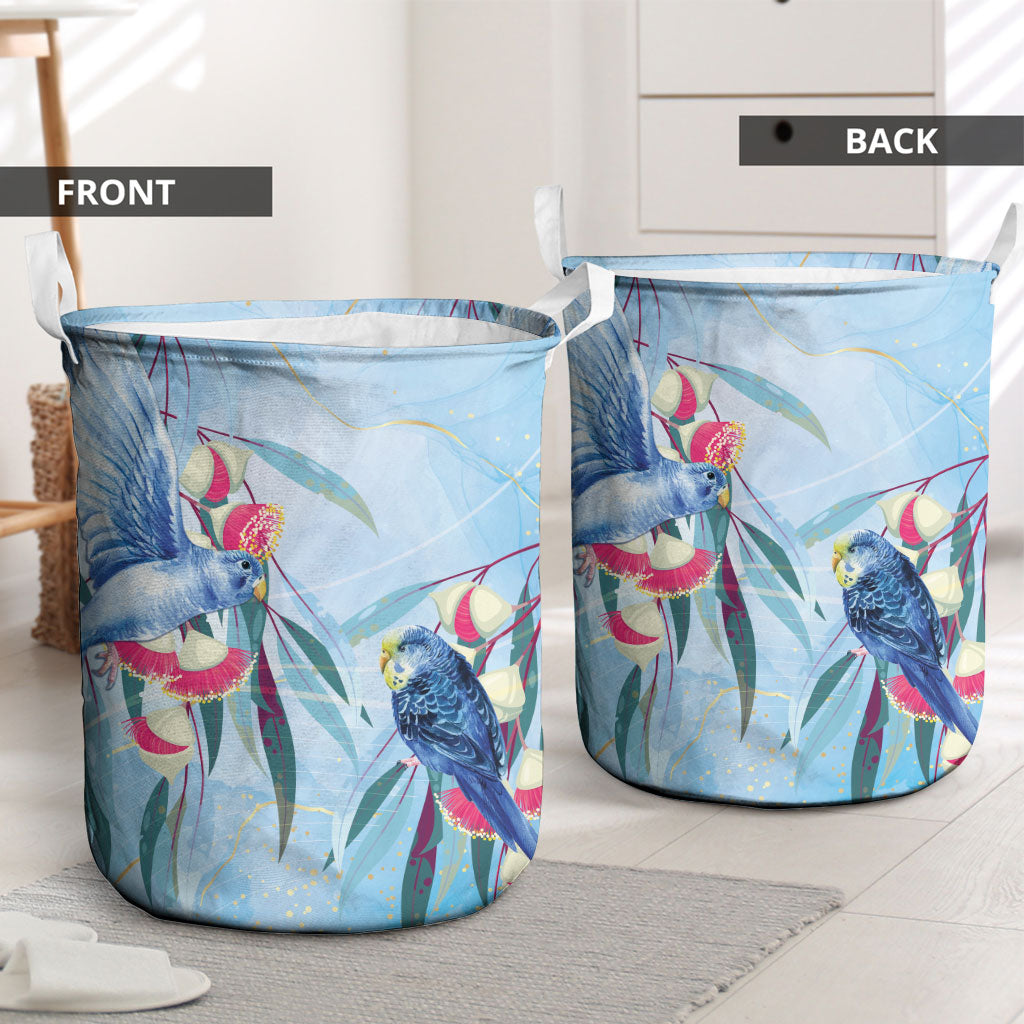 Australia Blue Budgie Marble Glaze Laundry Basket Cancer Awareness