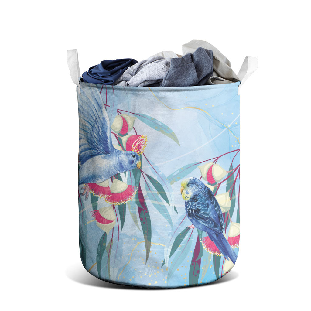 Australia Blue Budgie Marble Glaze Laundry Basket Cancer Awareness