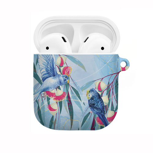 Australia Blue Budgie Marble Glaze AirPods Case Cancer Awareness