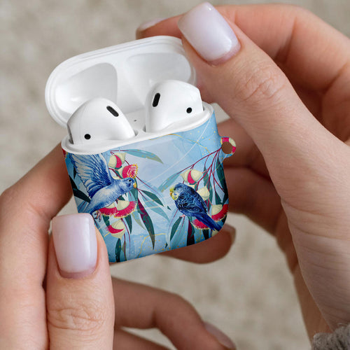 Australia Blue Budgie Marble Glaze AirPods Case Cancer Awareness