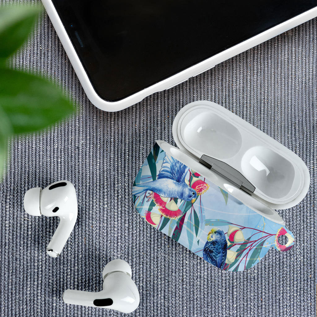 Australia Blue Budgie Marble Glaze AirPods Case Cancer Awareness
