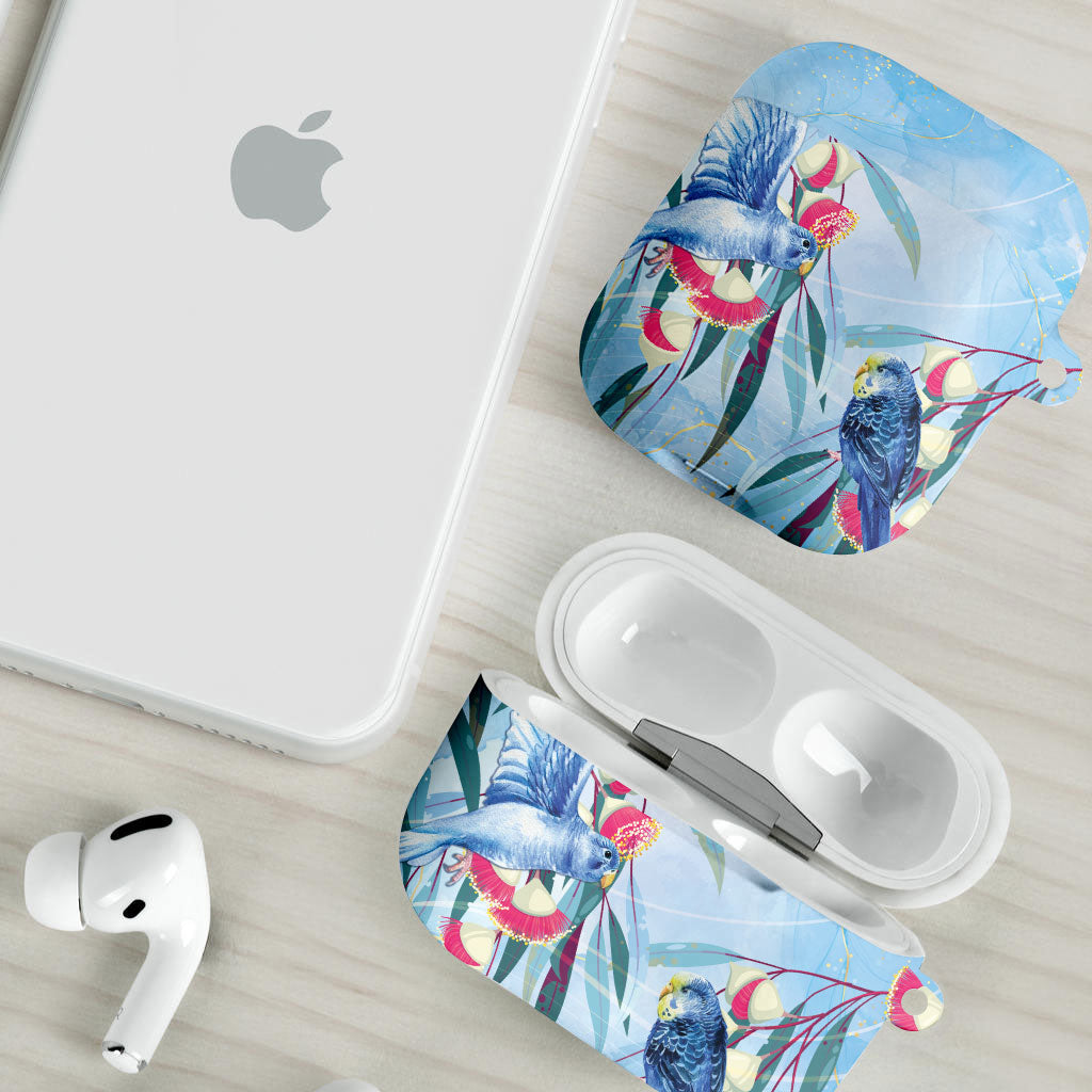 Australia Blue Budgie Marble Glaze AirPods Case Cancer Awareness