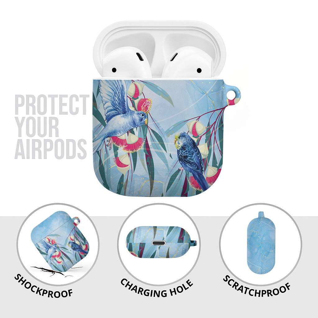 Australia Blue Budgie Marble Glaze AirPods Case Cancer Awareness