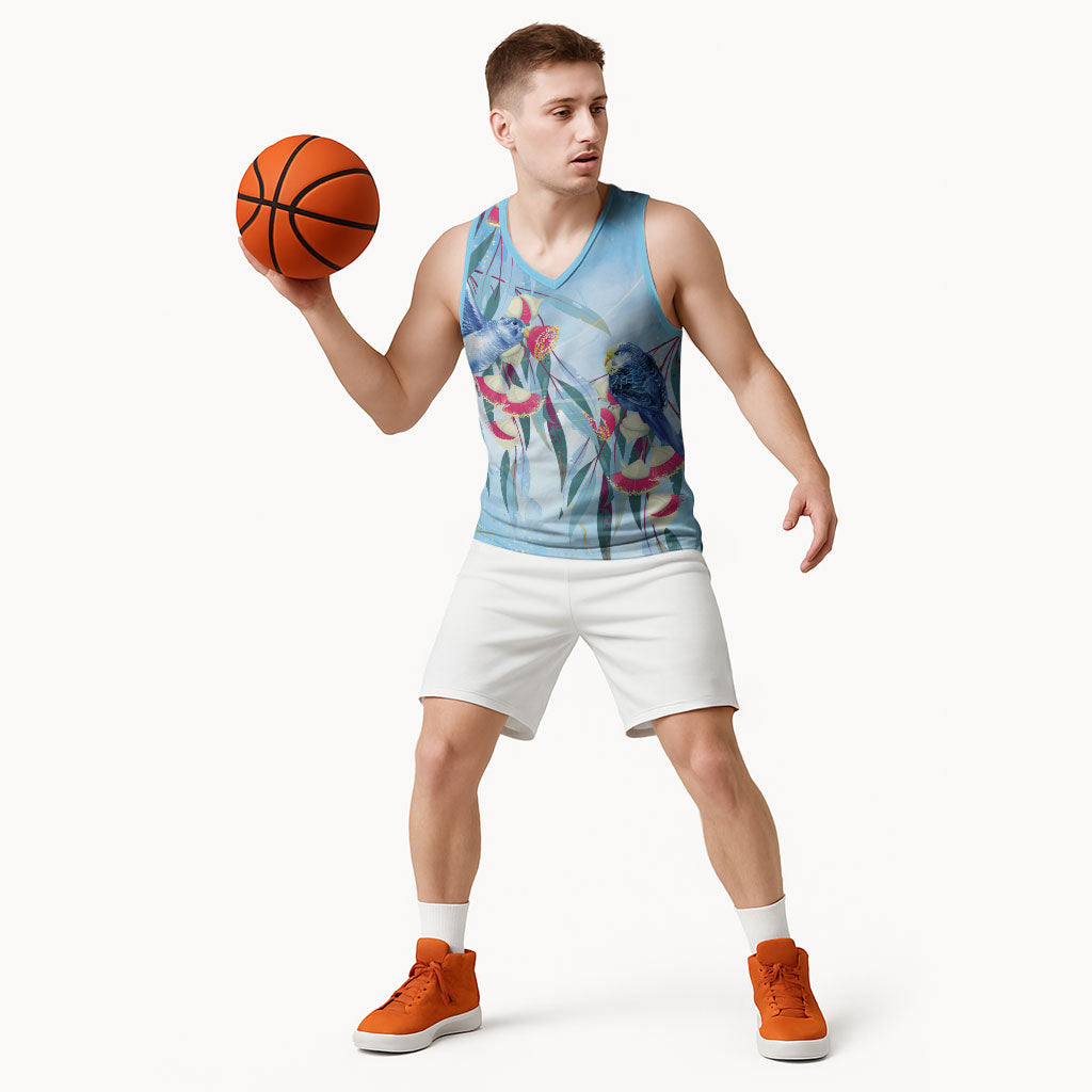 Australia Blue Budgie Marble Glaze Basketball Jersey Cancer Awareness