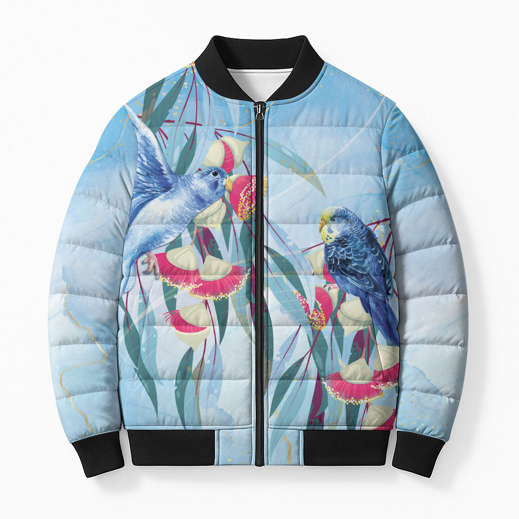 Australia Blue Budgie Marble Glaze Bomber Puffer Jacket Cancer Awareness