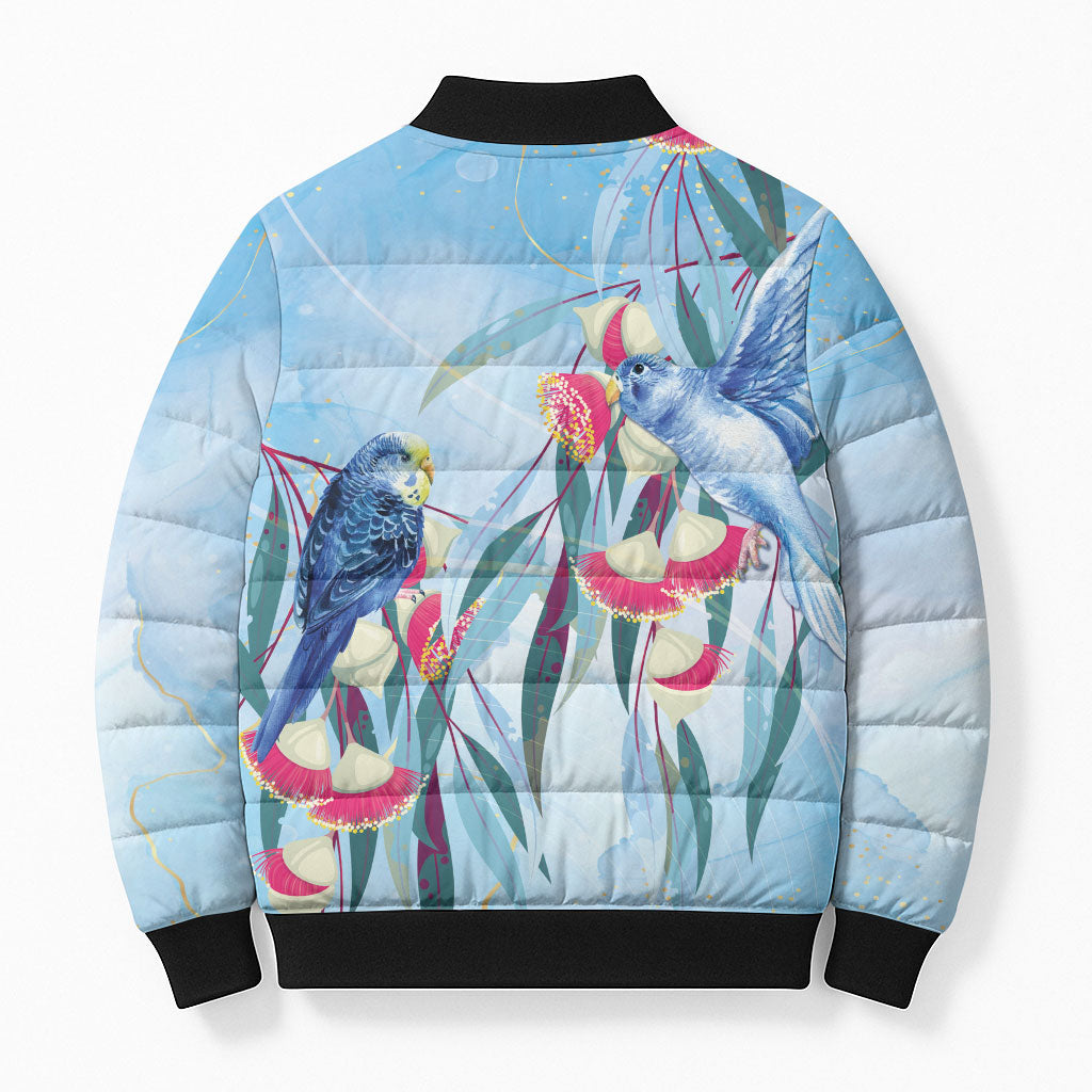 Australia Blue Budgie Marble Glaze Bomber Puffer Jacket Cancer Awareness