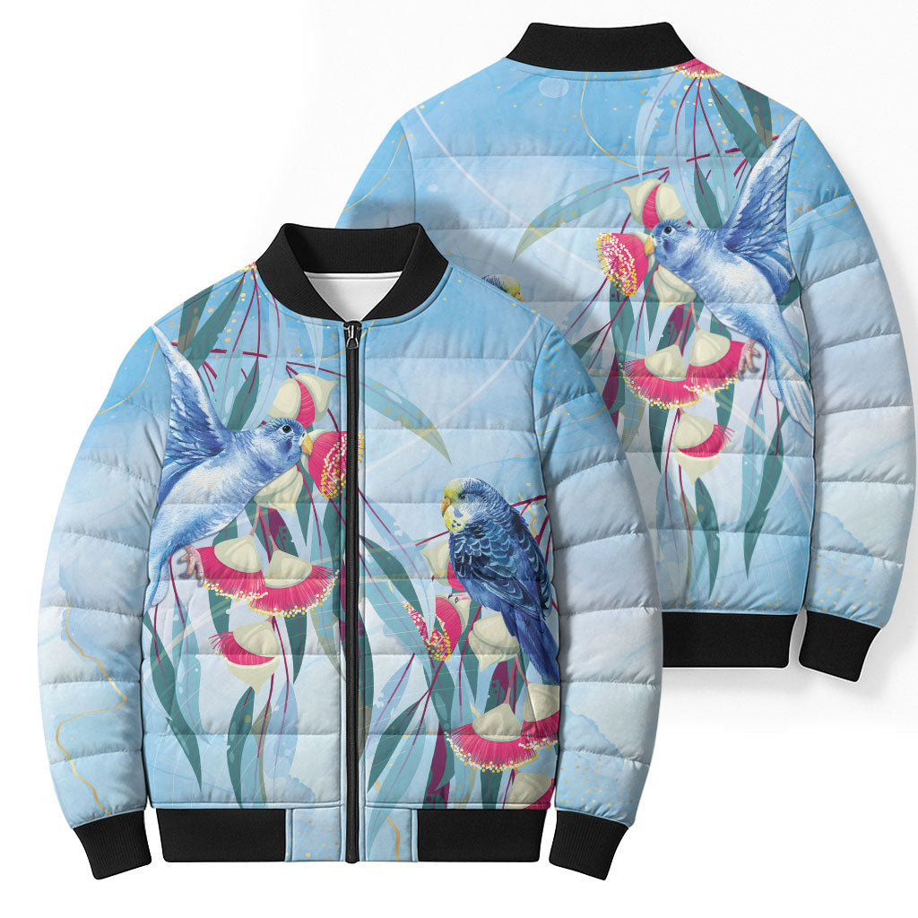 Australia Blue Budgie Marble Glaze Bomber Puffer Jacket Cancer Awareness