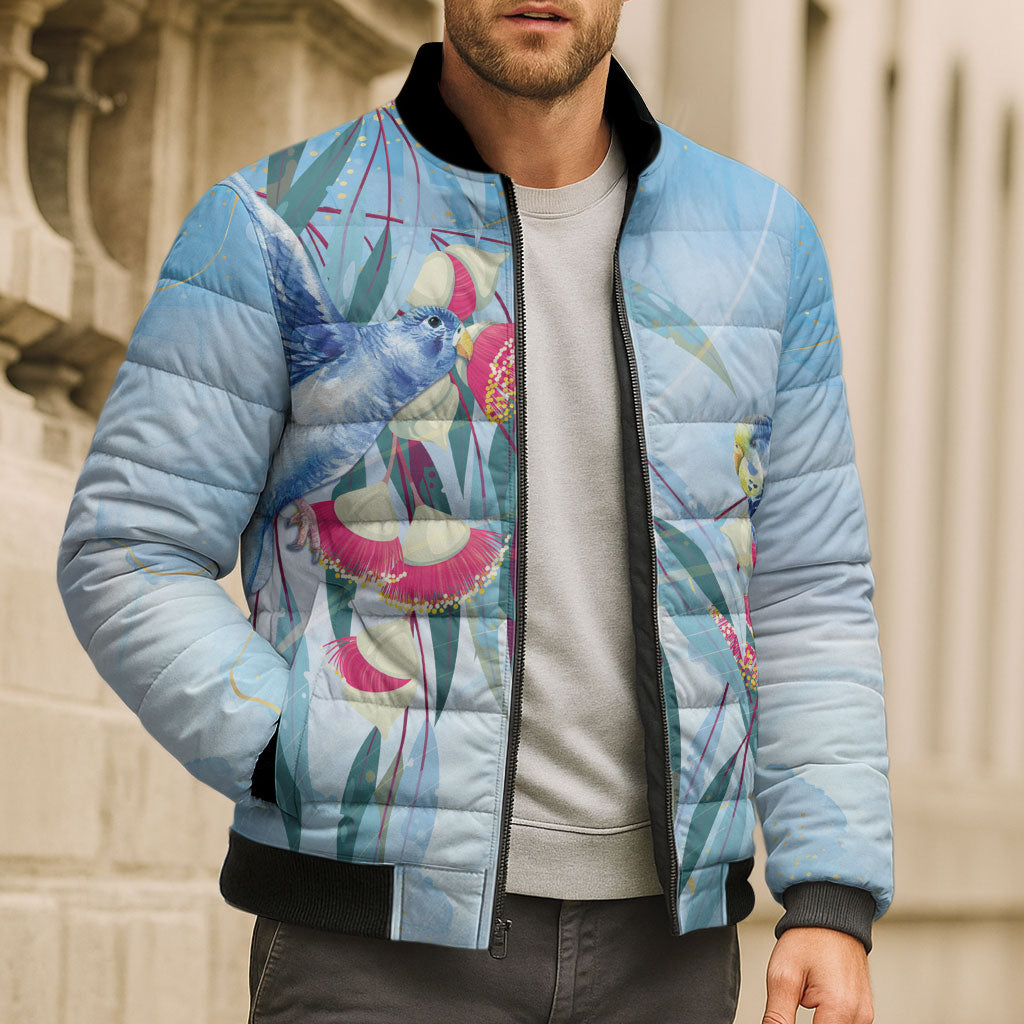 Australia Blue Budgie Marble Glaze Bomber Puffer Jacket Cancer Awareness