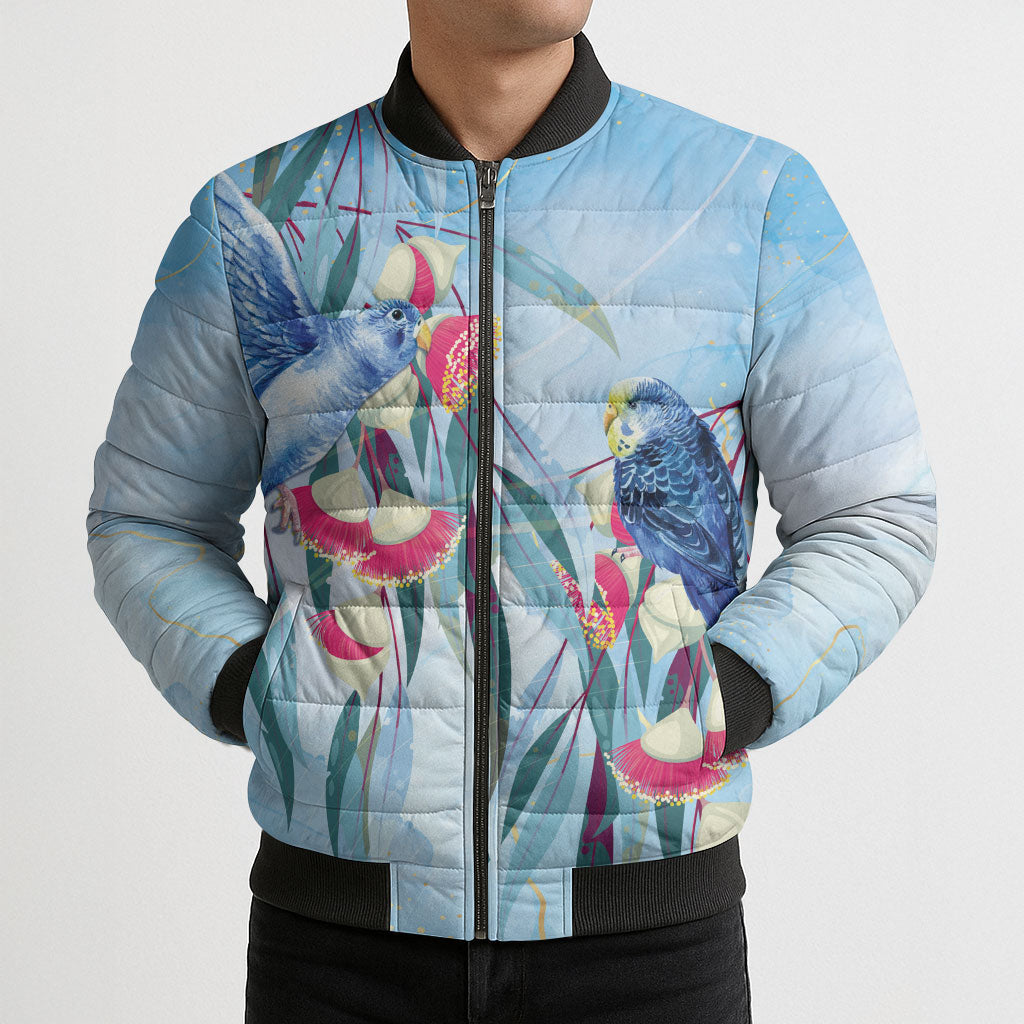 Australia Blue Budgie Marble Glaze Bomber Puffer Jacket Cancer Awareness