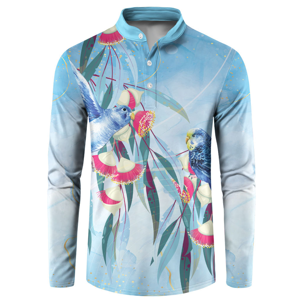 Australia Blue Budgie Marble Glaze Button Sweatshirt Cancer Awareness