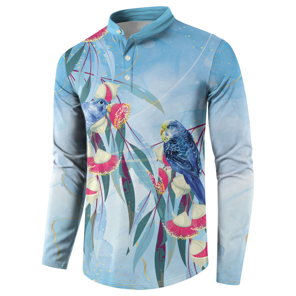 Australia Blue Budgie Marble Glaze Button Sweatshirt Cancer Awareness