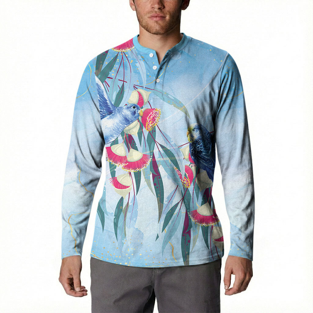 Australia Blue Budgie Marble Glaze Button Sweatshirt Cancer Awareness