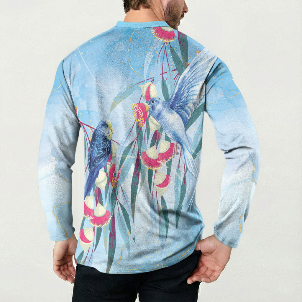 Australia Blue Budgie Marble Glaze Button Sweatshirt Cancer Awareness