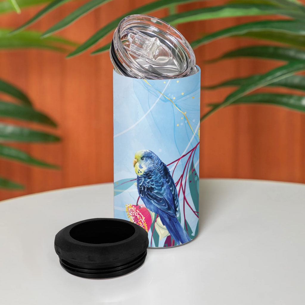 Australia Blue Budgie Marble Glaze 4 in 1 Can Cooler Tumbler Cancer Awareness