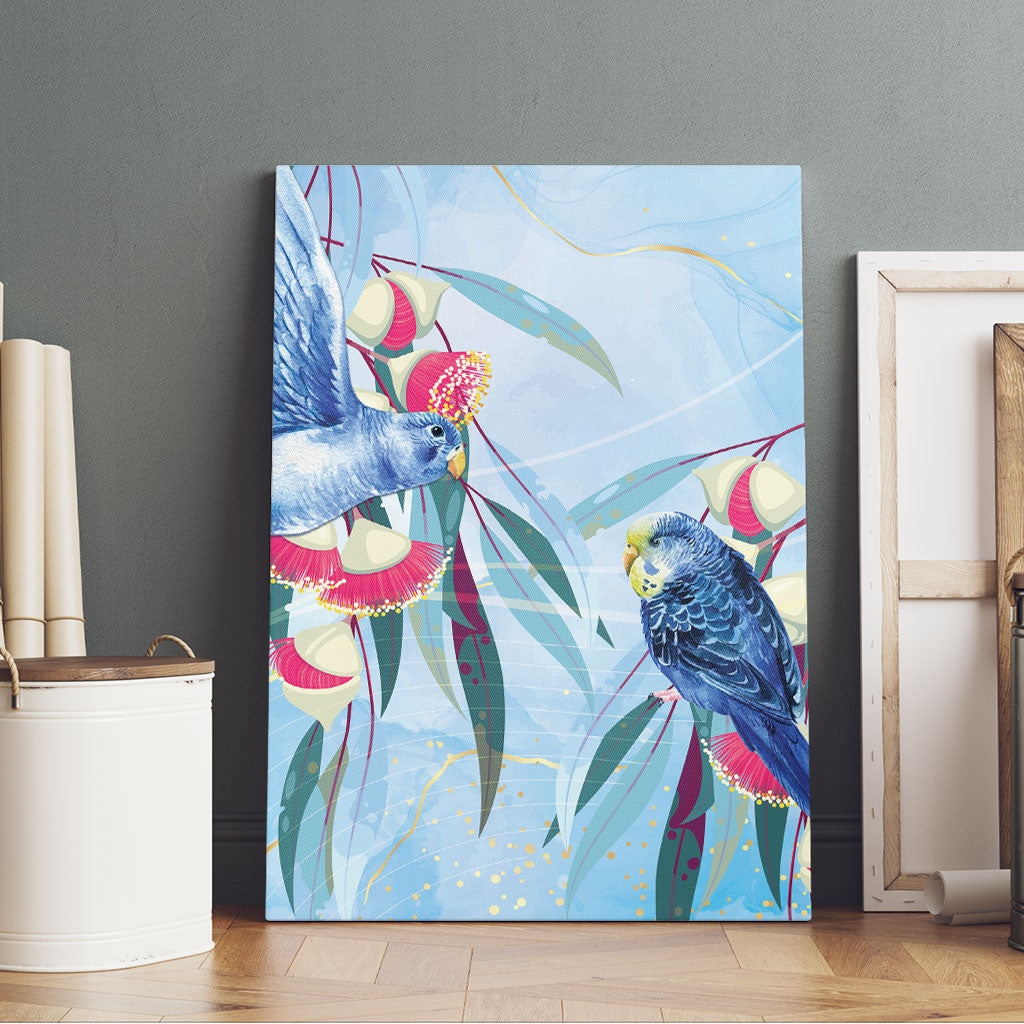 Australia Blue Budgie Marble Glaze Canvas Wall Art Cancer Awareness